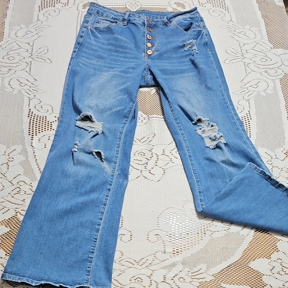 Classic High-Waist Distressed Women Jeans - Blue